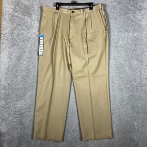 Haggar Dress Pants Mens 40x30 Cool 18 Pro Classic Fit Pleated Khaki Casual